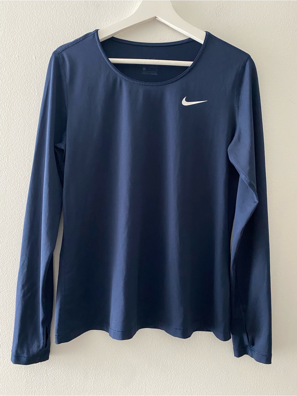 Nike Women's Long Sleeve Dri-FIT Top - Dark Blue with White Swoosh